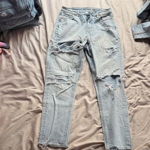 American Eagle Outfitters Ripped Light Blue Boyfriend Jeans